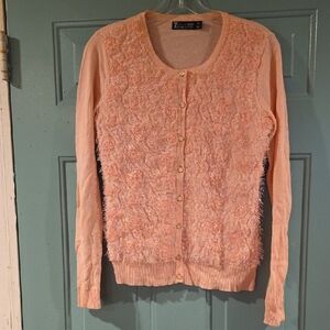 NY&Co Pink Cardigan with Textured Rosette Front